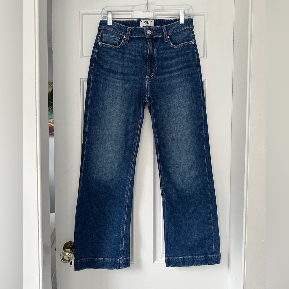Paige Leenah Ankle High Rise Dark Wash Wide Leg Jeans in Size 27